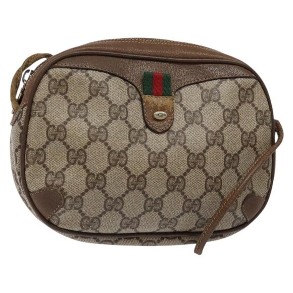 GUCCI GG Supreme Web Sherry Line Shoulder Bag PVC Beige - Picture 2 of 16